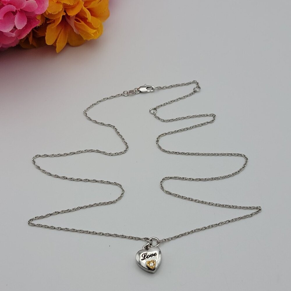 BGE Gold And Silver Plated Diamond Heart Necklace Love/My Family My Joy 24 Inch